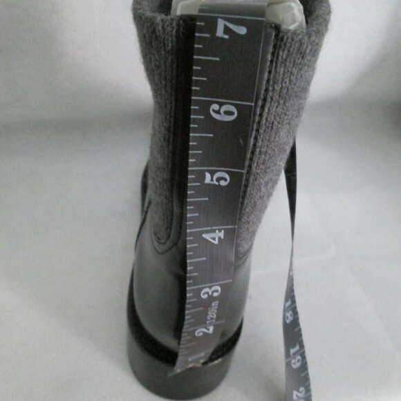 Crew Black Italian Leather Rib-Cuff Ankle Boots-Black/Gray-Various-NIB - Picture 8 of 13